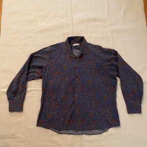 Etro Men's Blue Paisley Dress Shirt Size EU 44